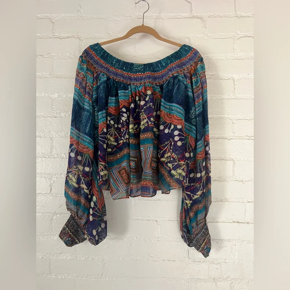 Camilla Blouse Rhinestone Embellishment Flowy Top Medium - Picture 4 of 5